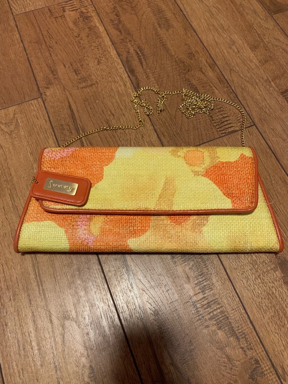 Sunny Orange & Yellow Floral Chain Clutch